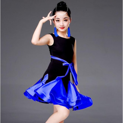 kids latin dress for girls performance competition gold green red ballroom blue turquoise dance dresses